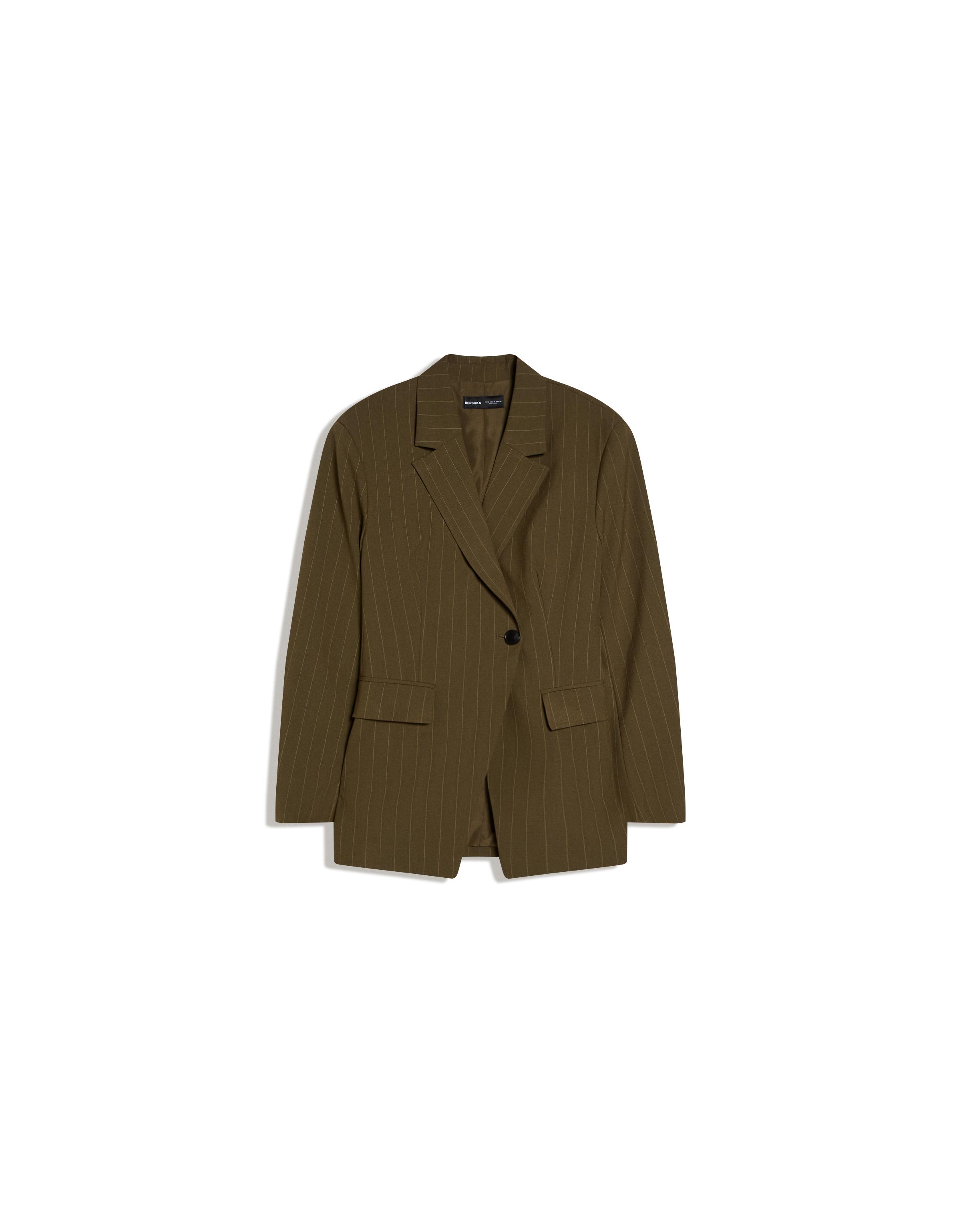 Striped double-breasted blazer — Khaki