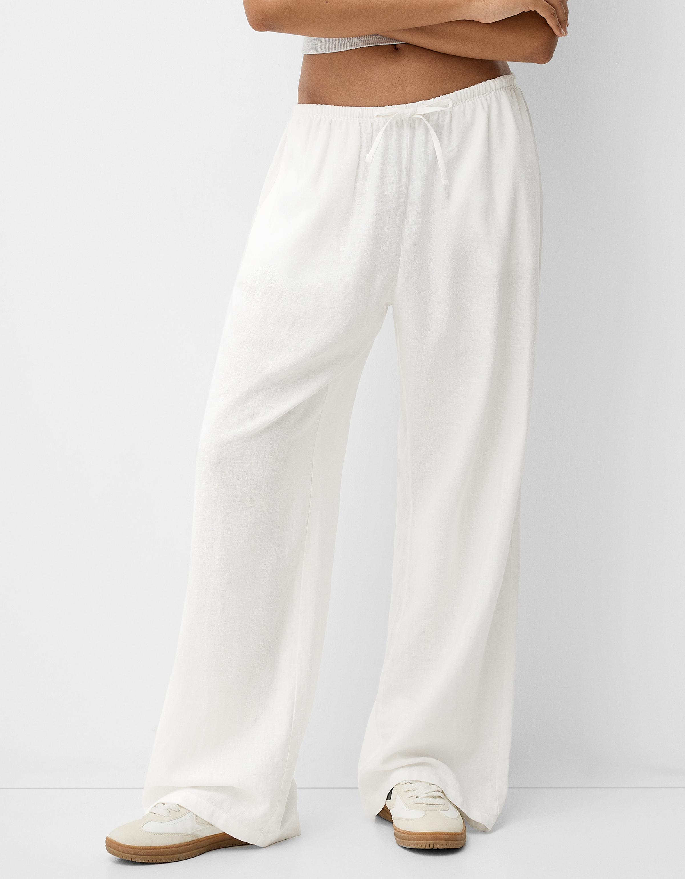 Bershka Straight-Fit-Hose Mit Leinen Und Stretchbund Damen 10-12 Grbrochenes Weiss