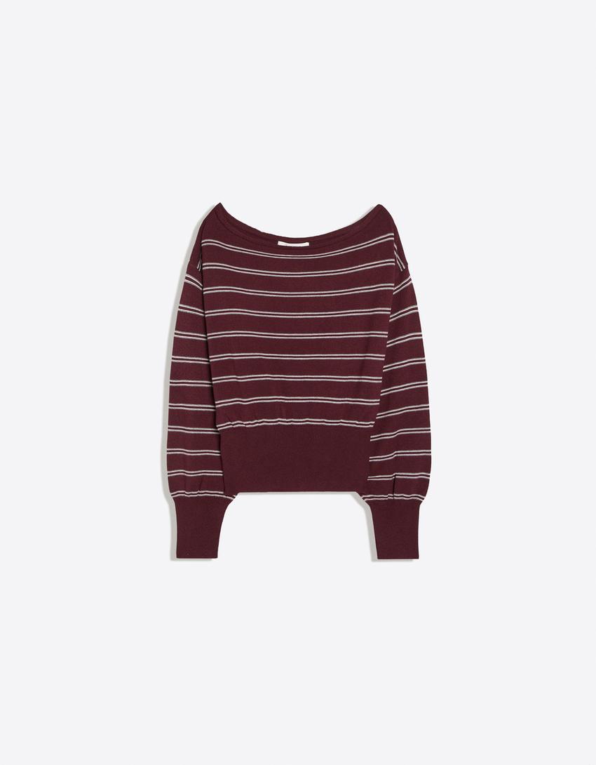 Asymmetric neck jumper-Burgundy