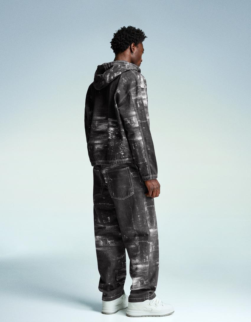 Printed denim jacket-Black-1