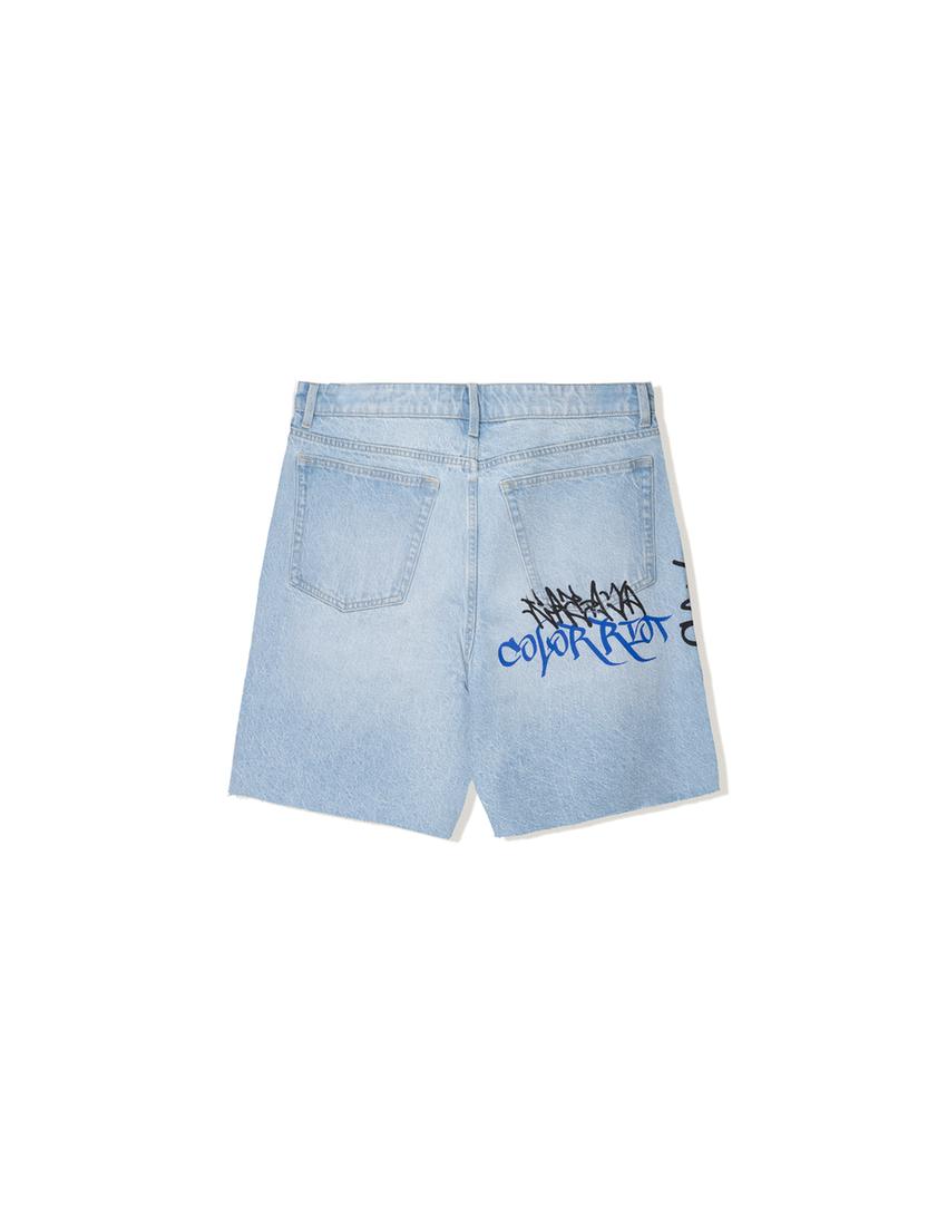 Denim-Bermudas mit Print-Ausgewaschenes Blau-1