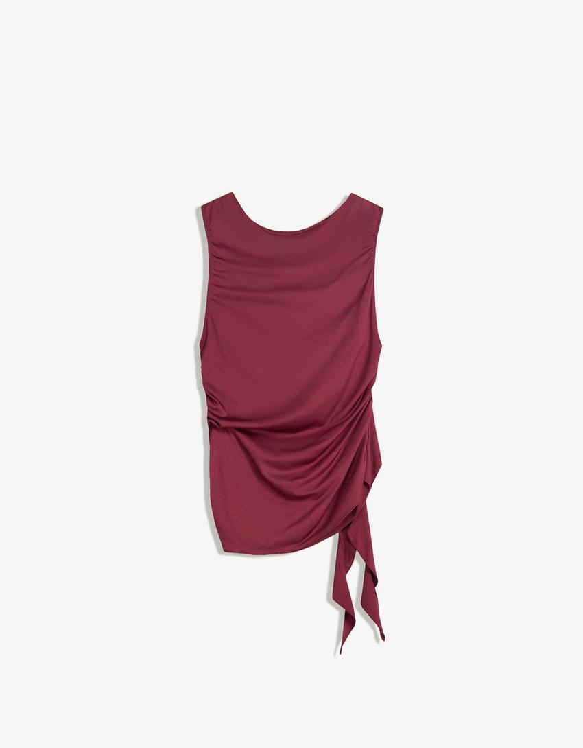 Sleeveless T-shirt with tie detail-Burgundy