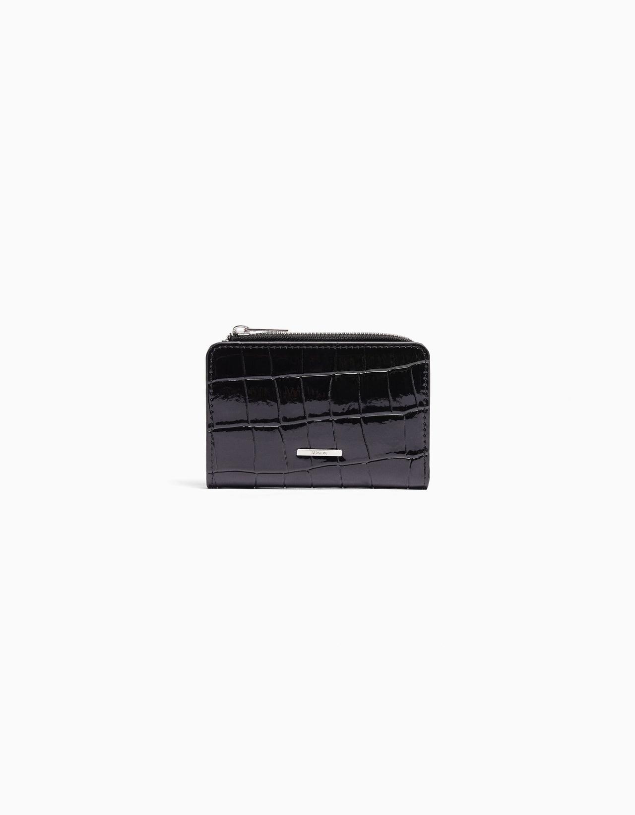 Animal print patent effect purse — Black