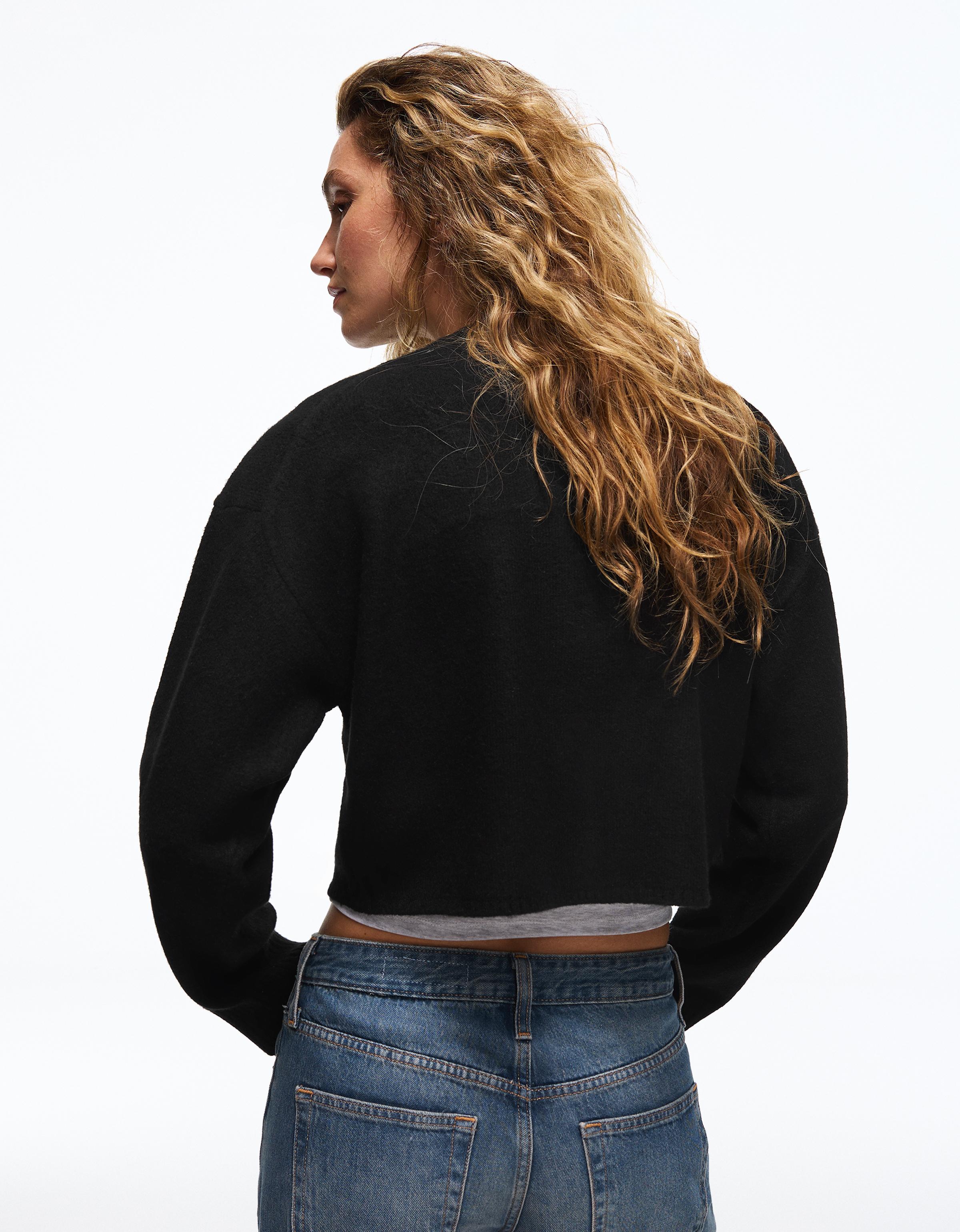 Soft touch round neck jacket — Black