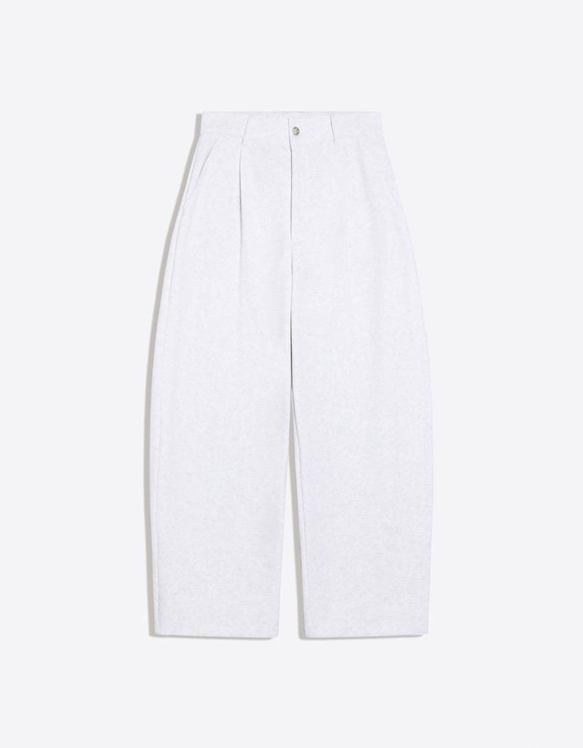 Pantaloni balloon waffle ricamati-Grigio