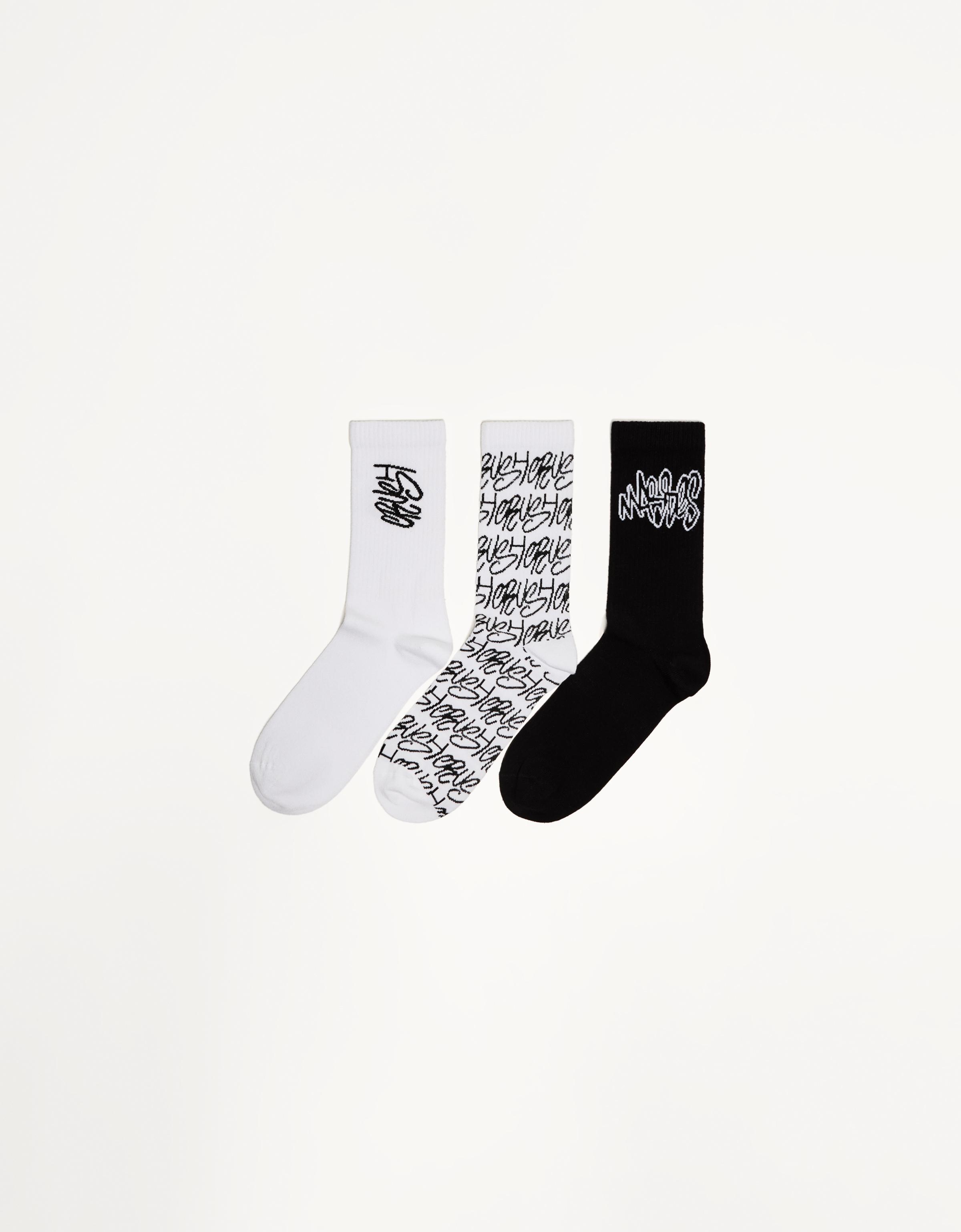 Bershka 3er-Pack Socken Mit Print Herren Weiss