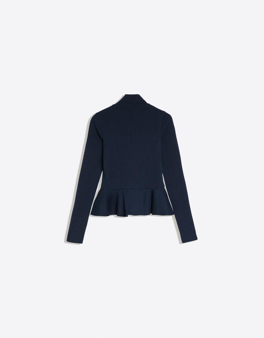Dik yaka peplum ceket-Denizci mavisi