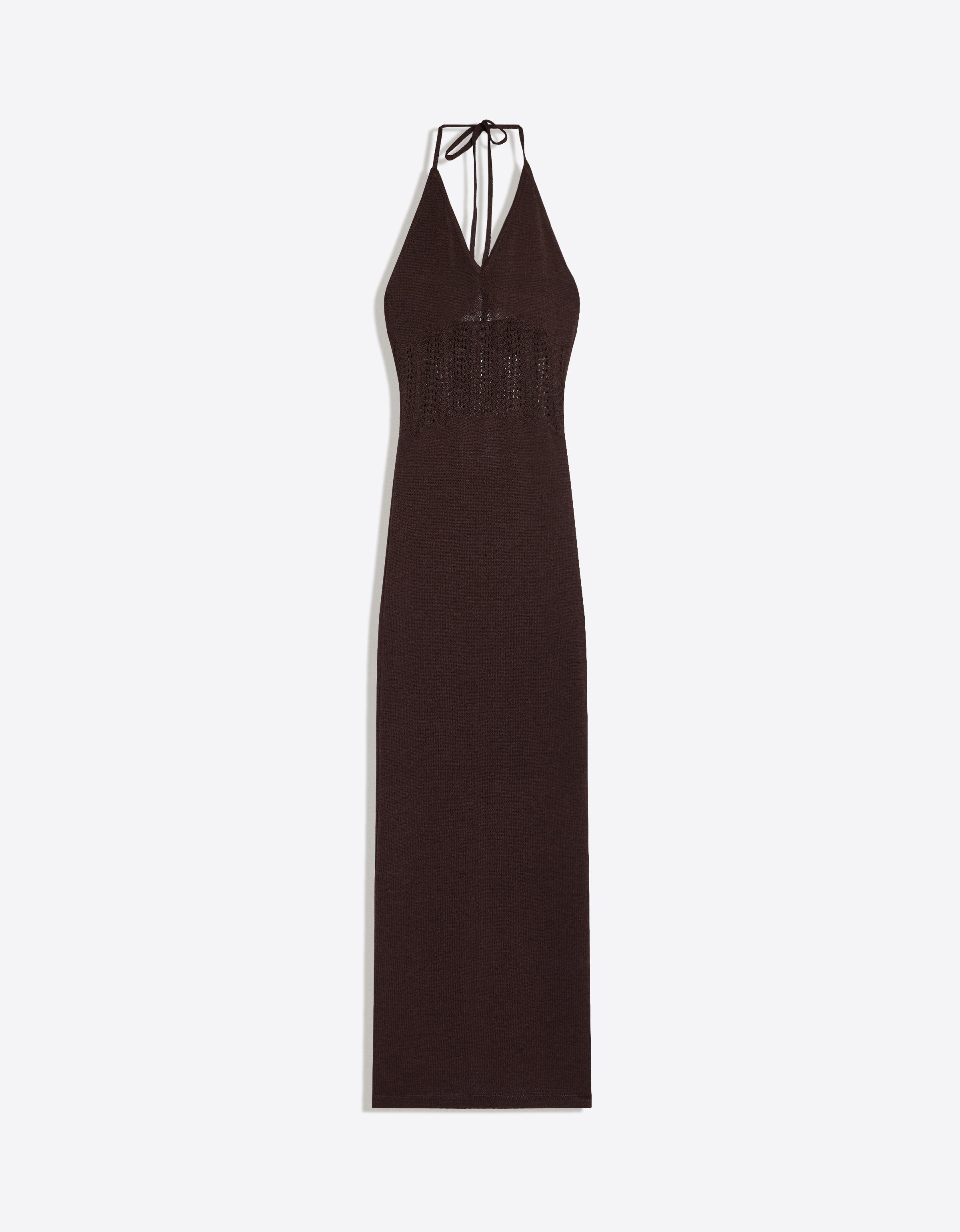 Bershka Vestido Midi Halter Mujer Marrón