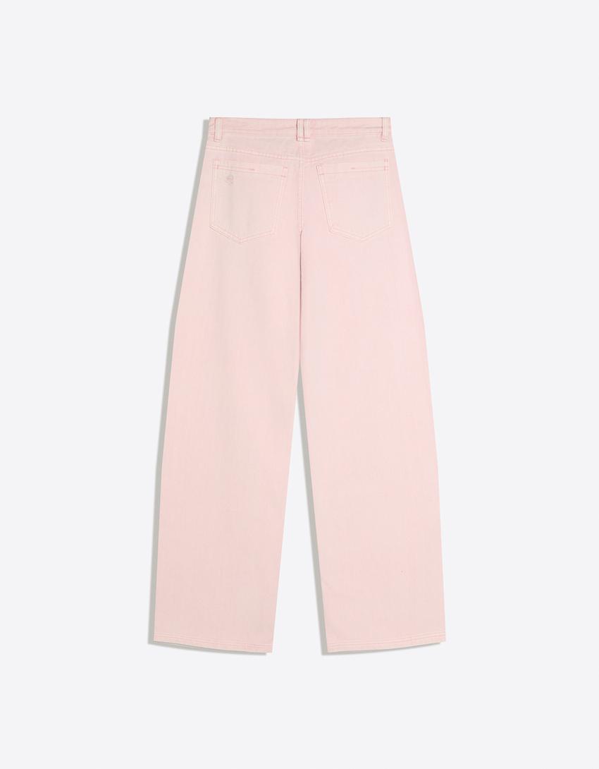 Ripped faded-effect trousers-Candy Pink