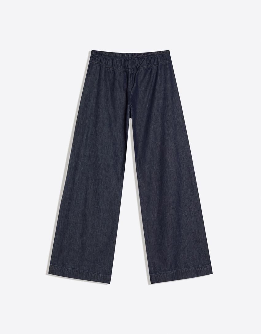 Flared jeans with elasticated waist-Navy