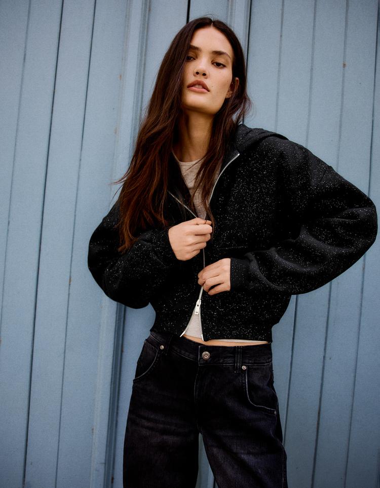 Rhinestone hoodie — Black