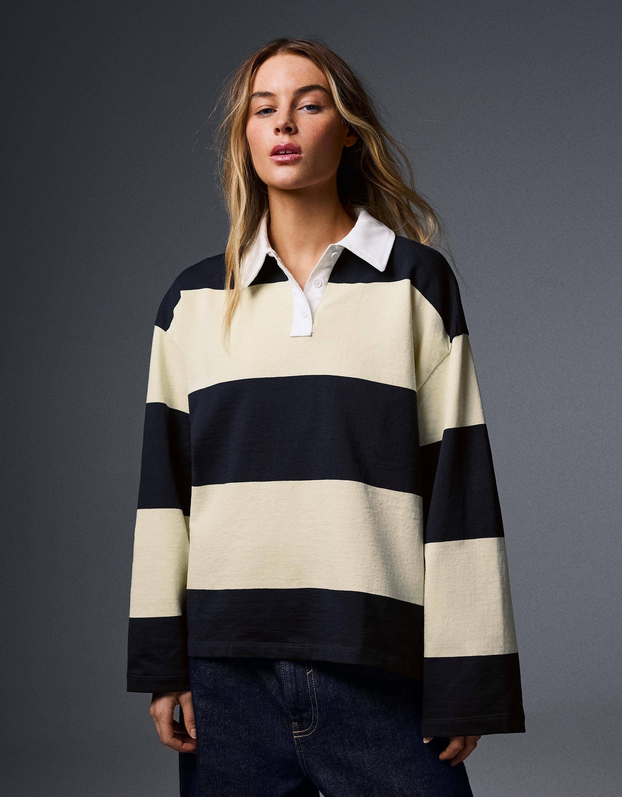 Long sleeve striped polo shirt — Yellow
