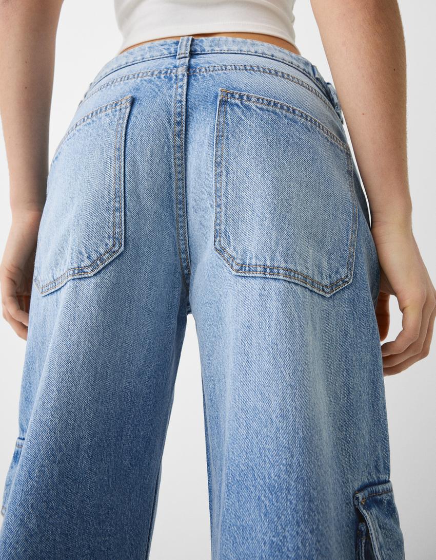 بنطال جينز كارغو متعدد الجيوب-أزرق فاتح-3