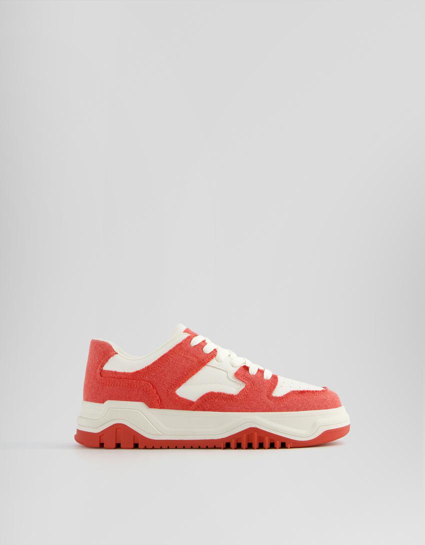 Sneakers denim contrastantes homme-Rouge-5