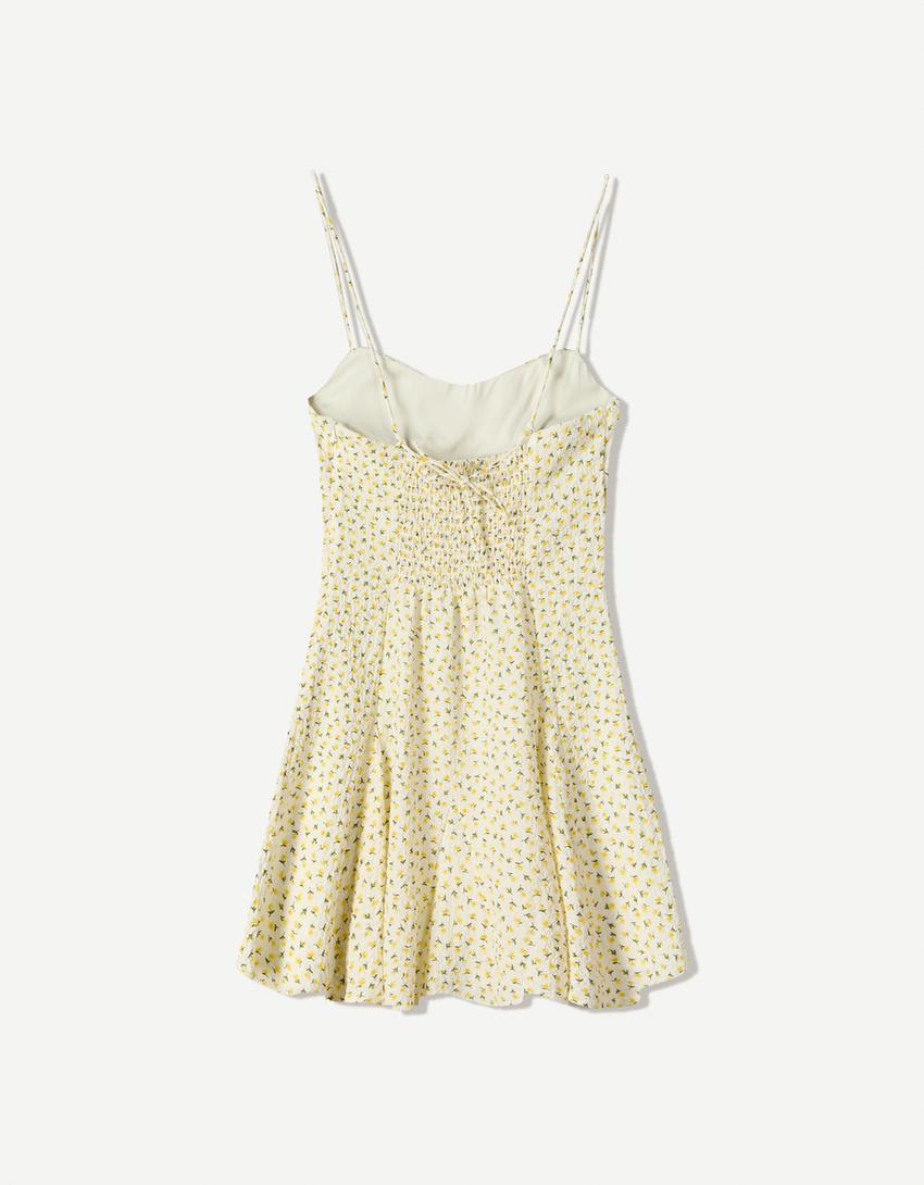 Mini floral print strappy dress-Yellow