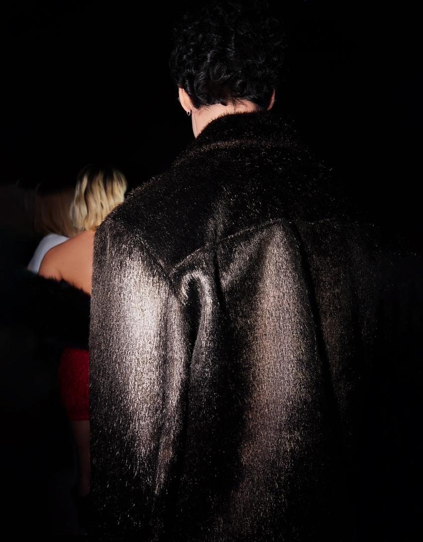 Caçadora cremallera efecte pèl-Negre