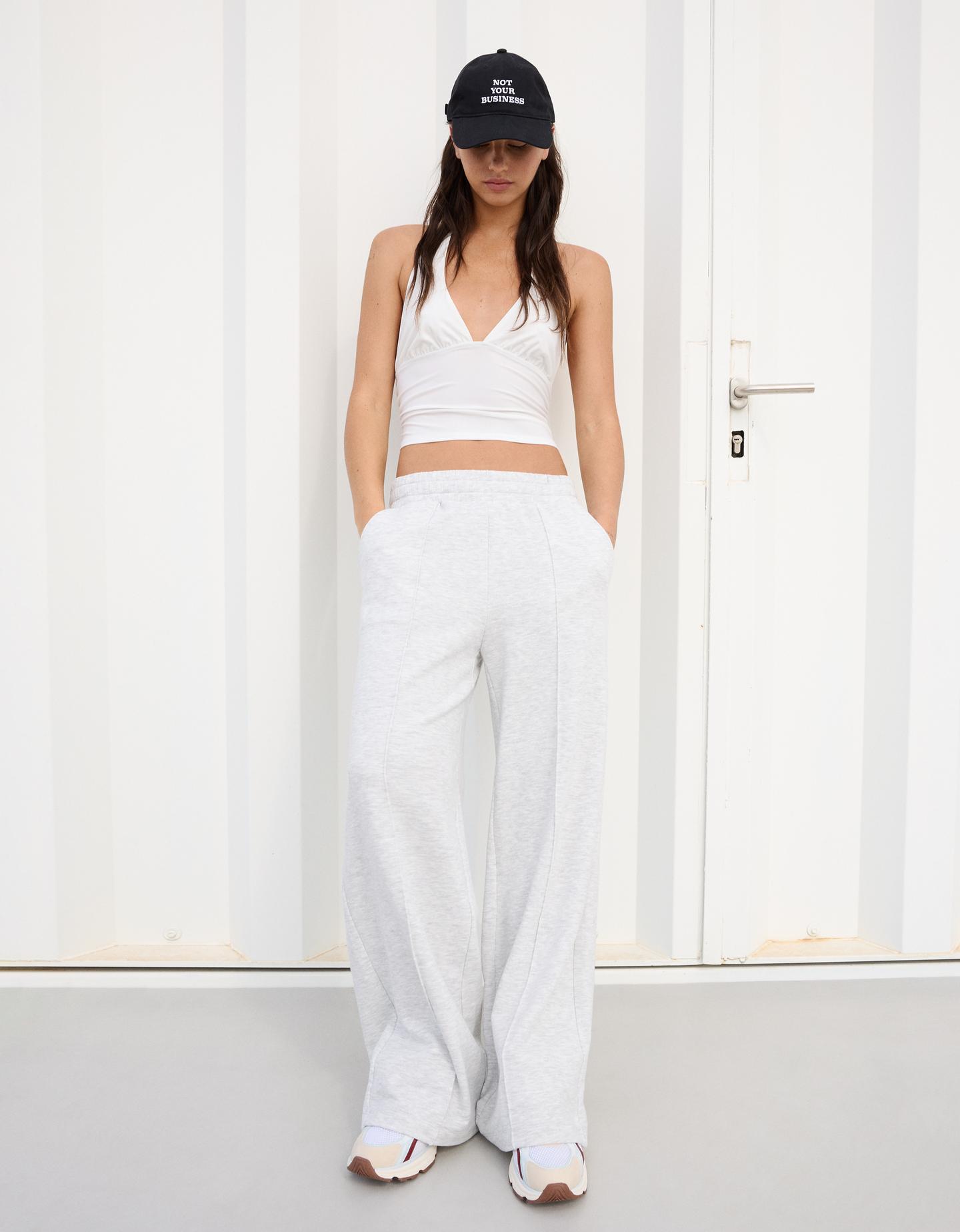 Bershka Pantaloni Felpa Wide Leg Donna Xxs Grigio