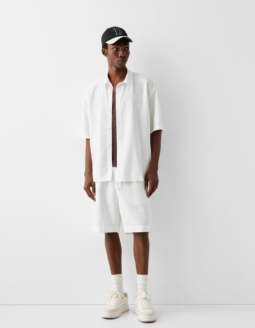 Chemise manches courtes garment dyed-Blanc cassé-3
