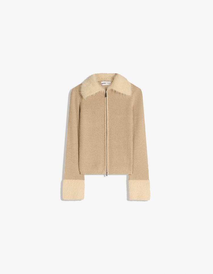 Faux fur quarter-zip jacket