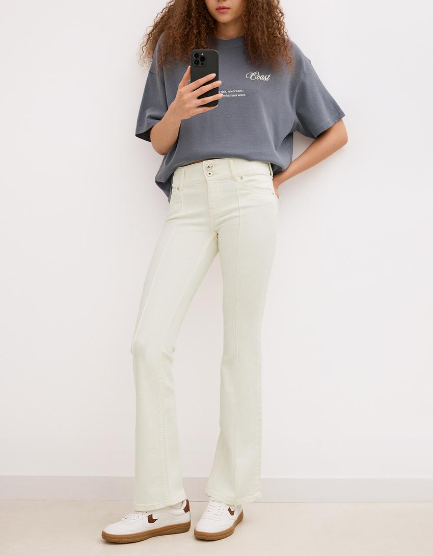 Jean bootcut taille basse-Écru-2
