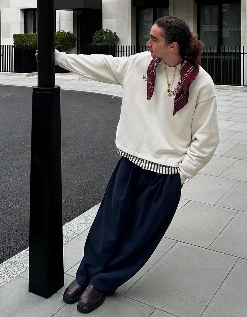 Pantalon barrel fit à pinces tailoring-Marine