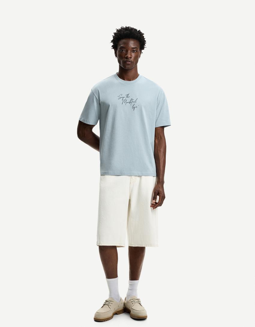 Tricou mânecă scurtă print-Albastru