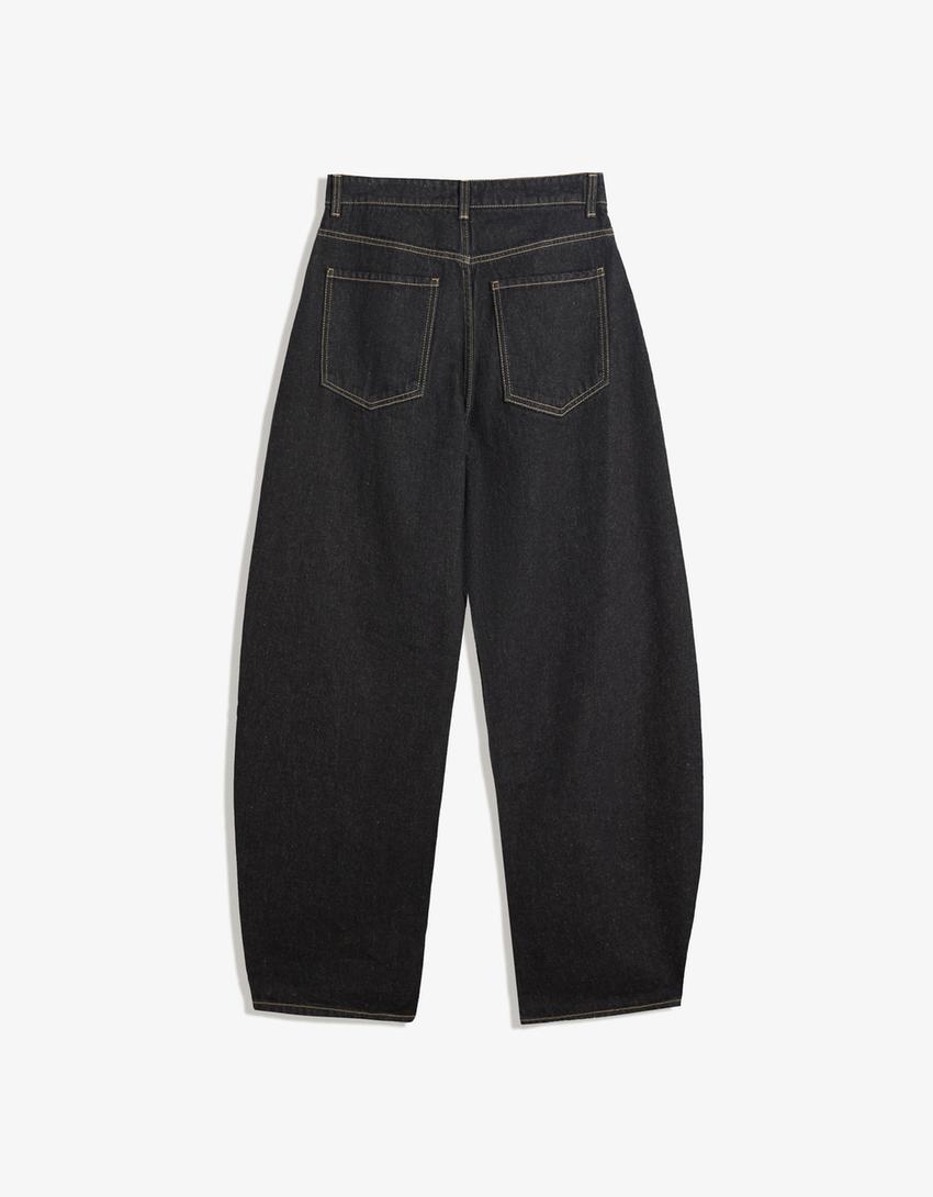 Wide-leg barrel jeans-Black-5