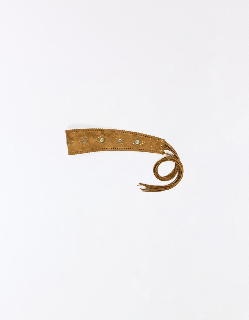 Ceinture effet suédine à clous-Sable