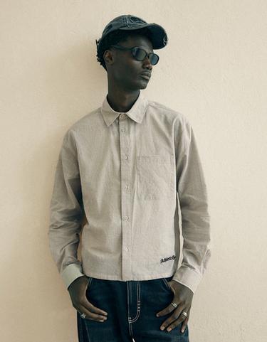 Long sleeve check print shirt — Beige 1