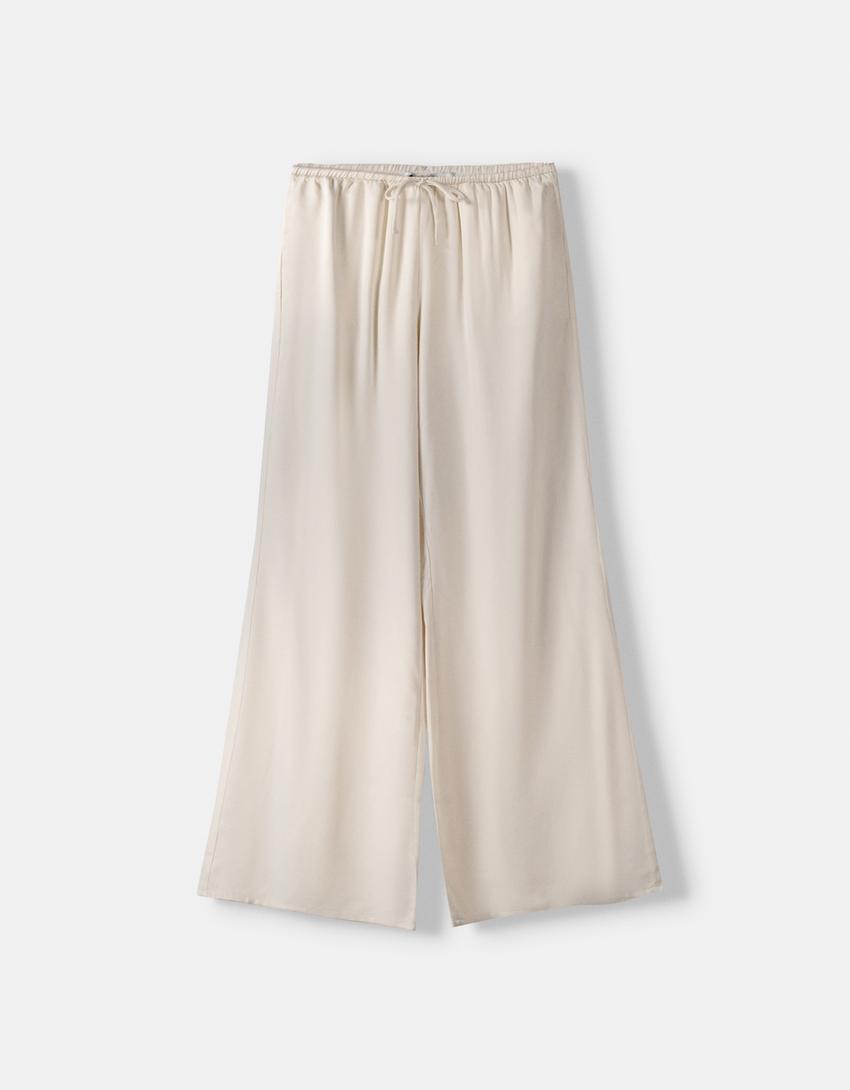 Wide-leg sateen pants-White-4