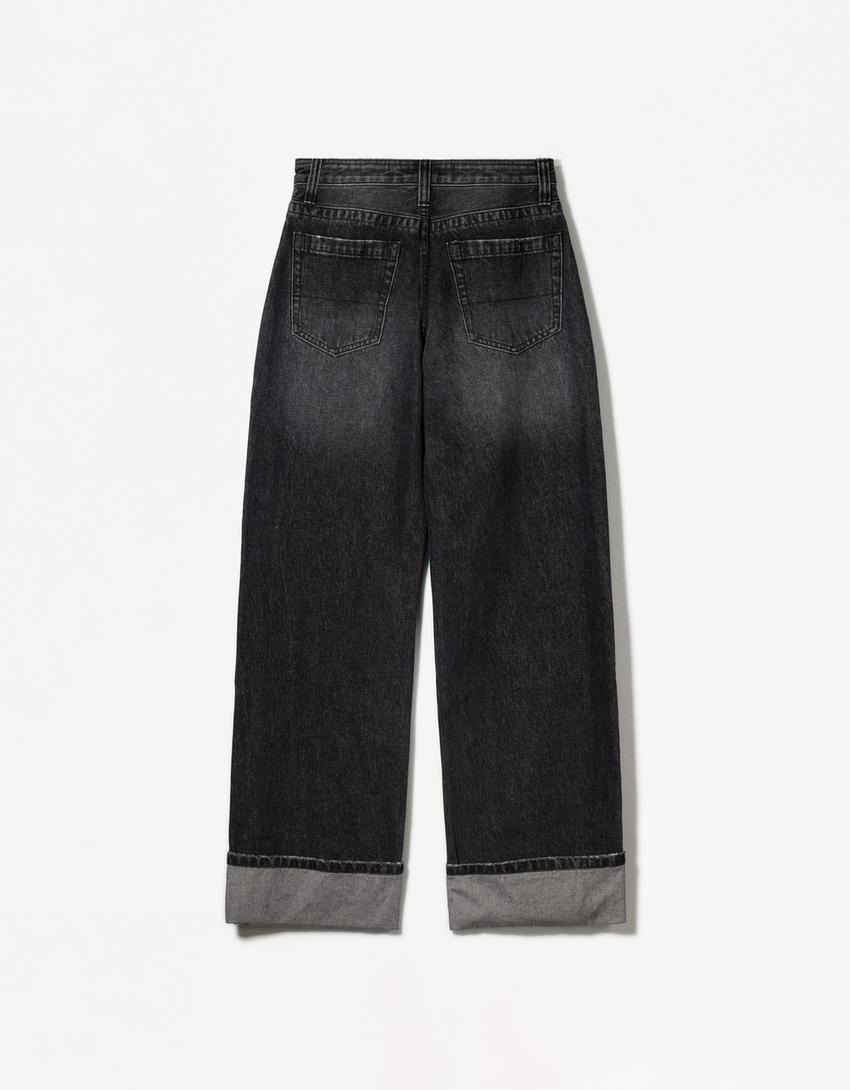 Wide-leg '90s jeans with turn-up hems-Black-5