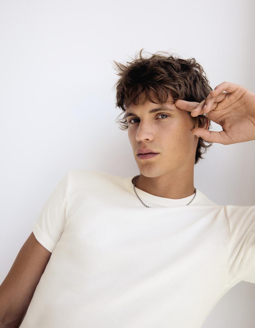 Ribbed slim fit T-shirt-White