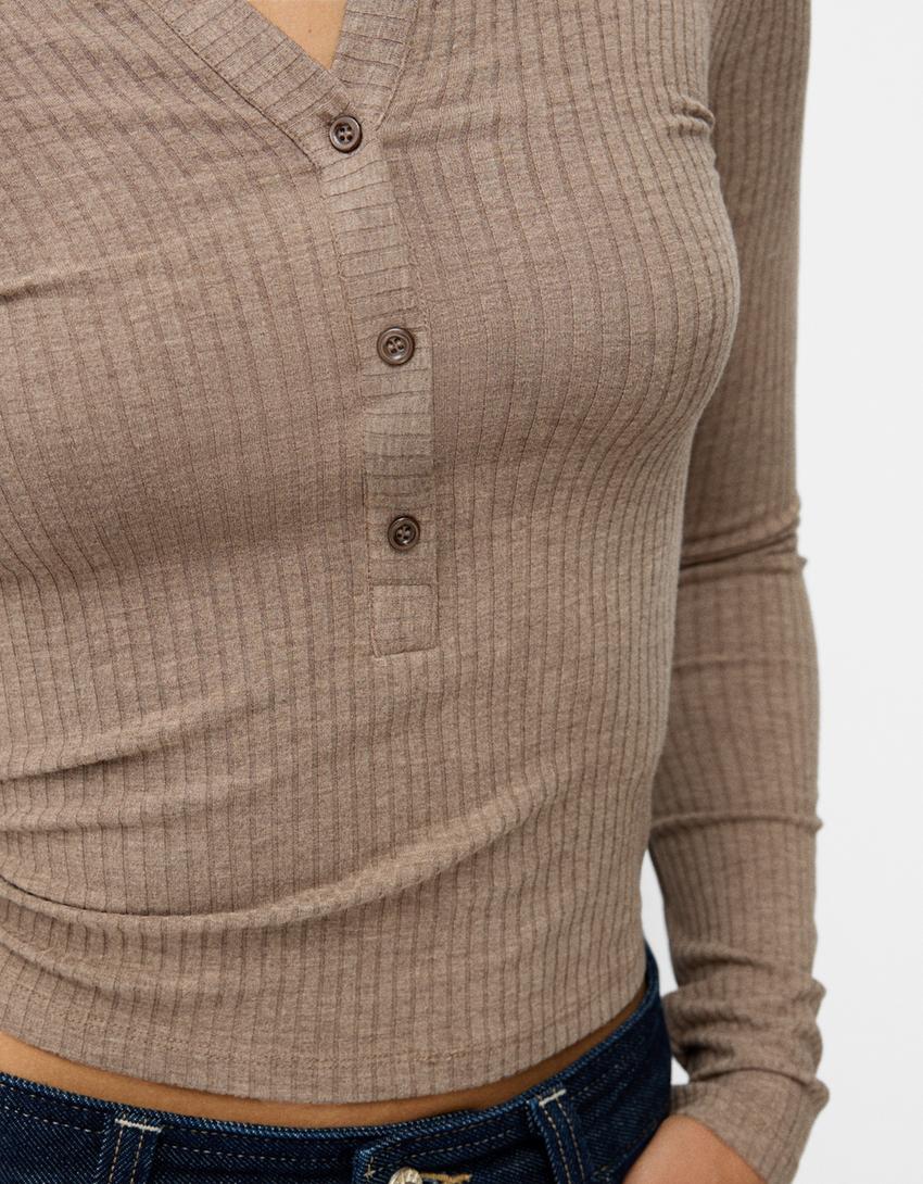 Jersey Rib Botones Mujer Bershka jersey-rib-botones-mujer-bershka