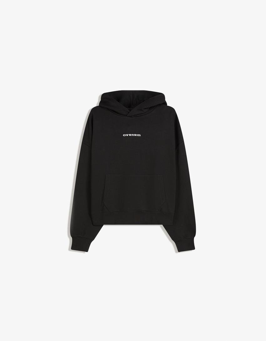 Sweatshirt boxy capuz estampado-Preto