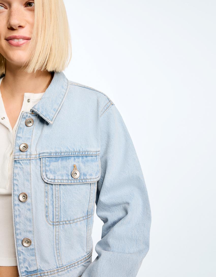 Veste en jean courte-Bleu clair