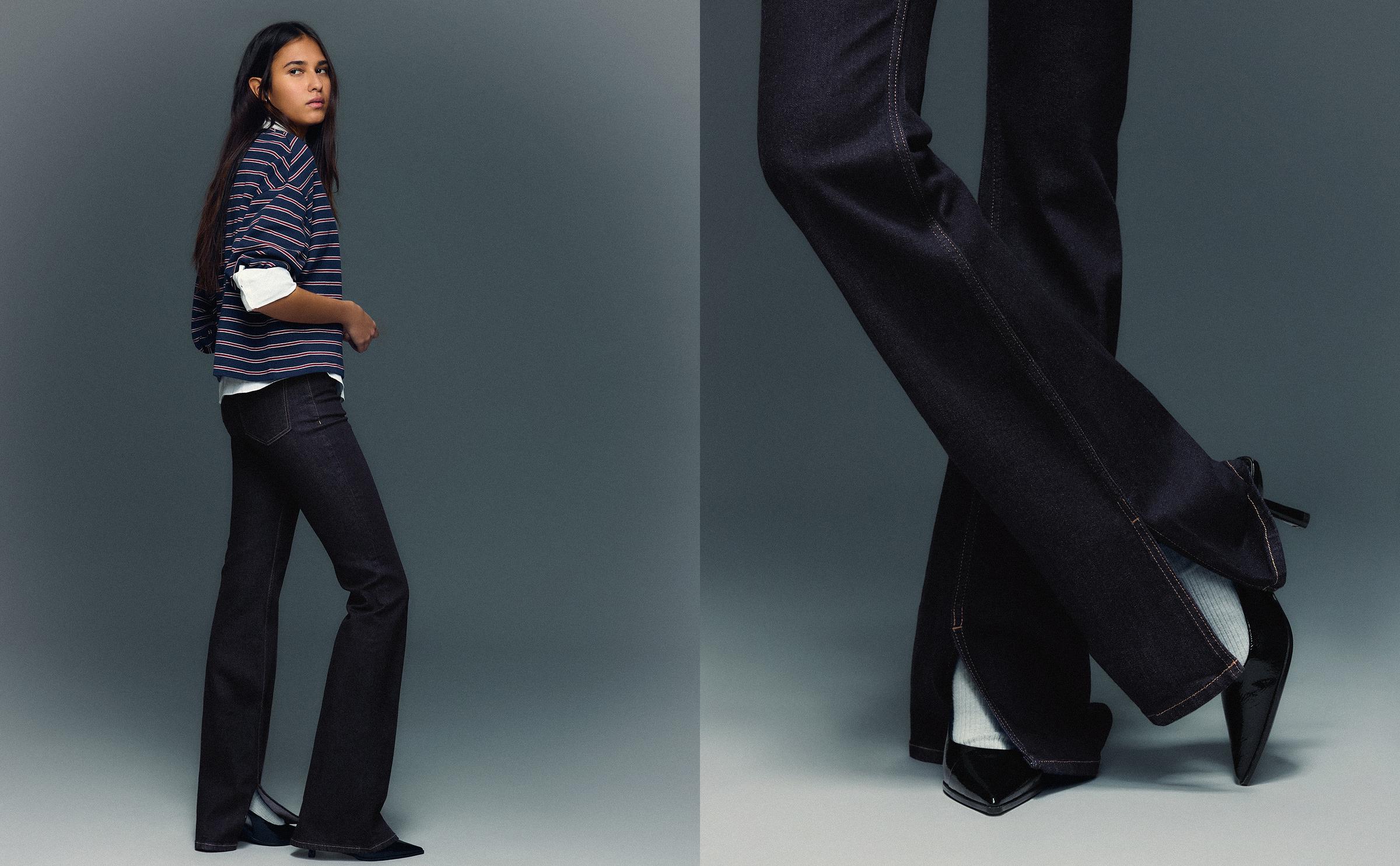 Yüksek bel yırtmaçlı flare fit jean - Görsel 45