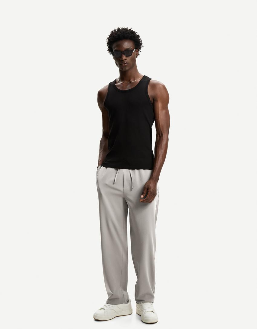 Straight fit jogger tailored pantolon-Kum rengi-0