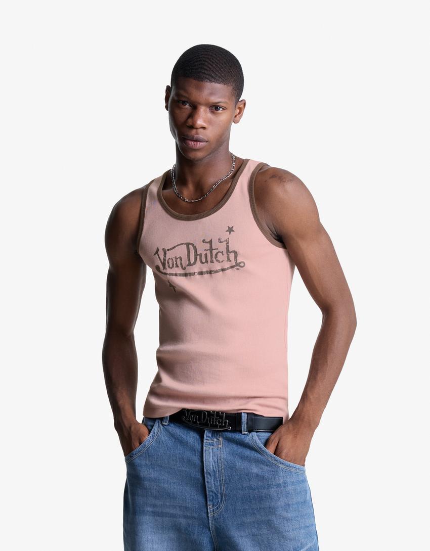Von Dutch rib baskılı askılı tişört-Pembe-0