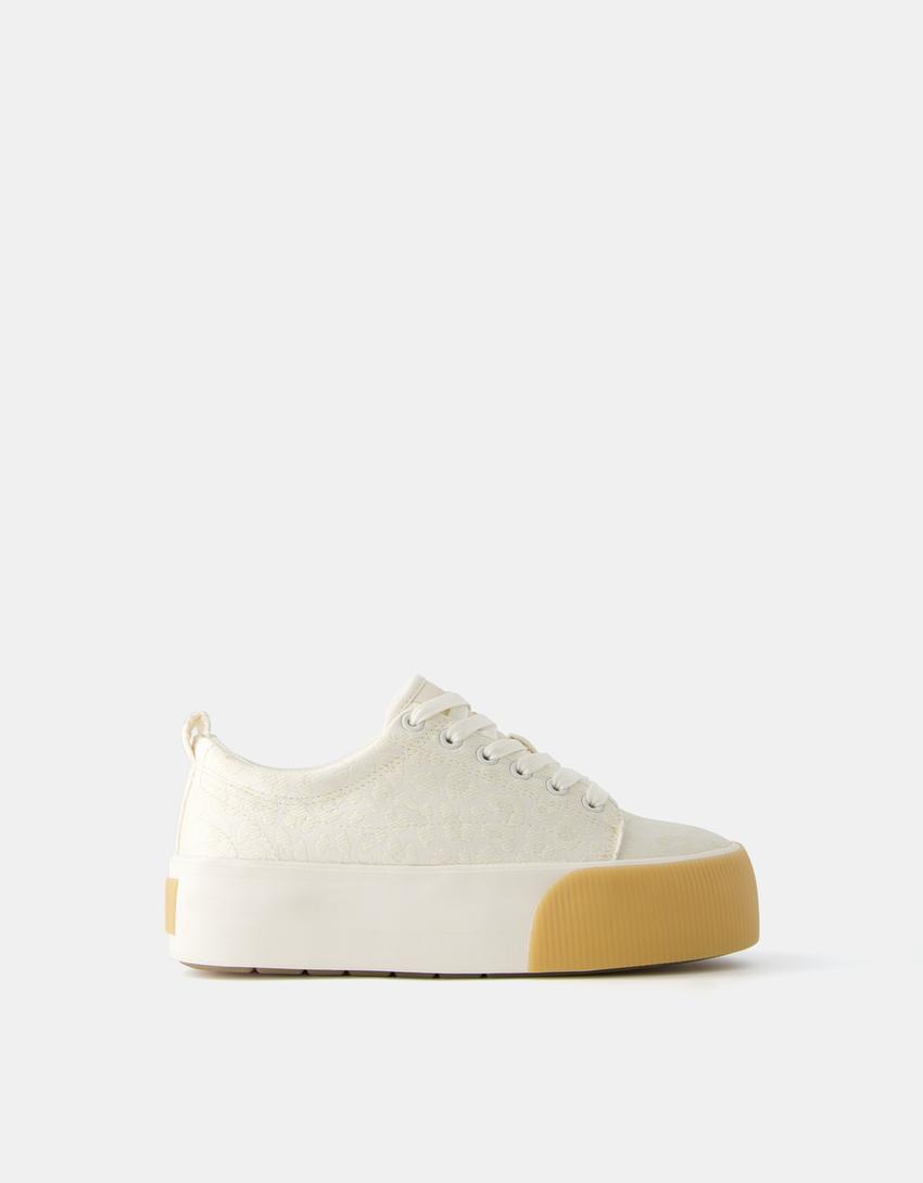 Sneakers plateforme brocarts et bout caramel-Écru-6