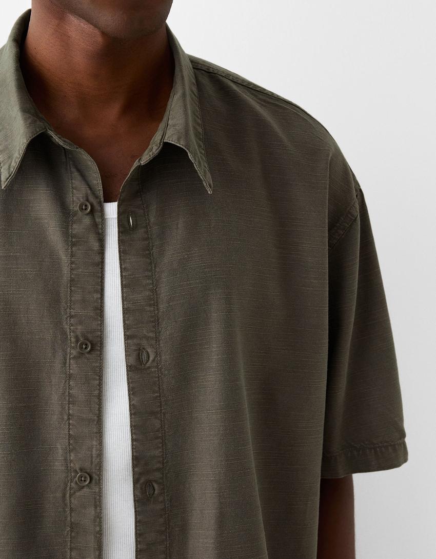 Chemise manches courtes garment dyed-Kaki-5