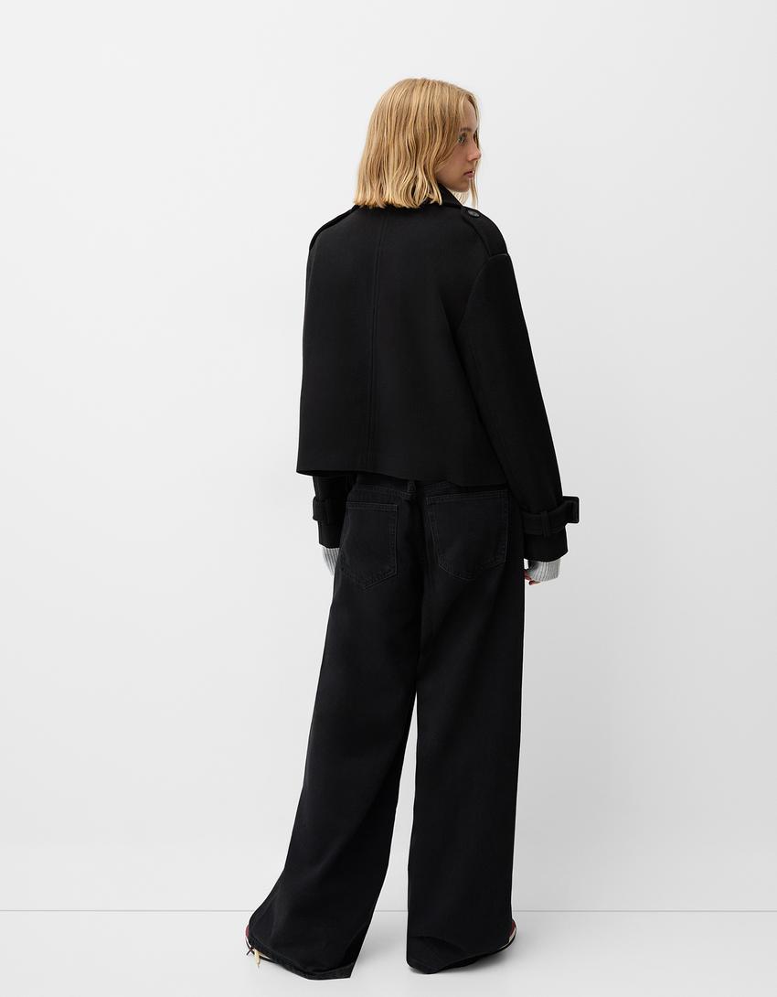 Short soft trench coat-Black-1