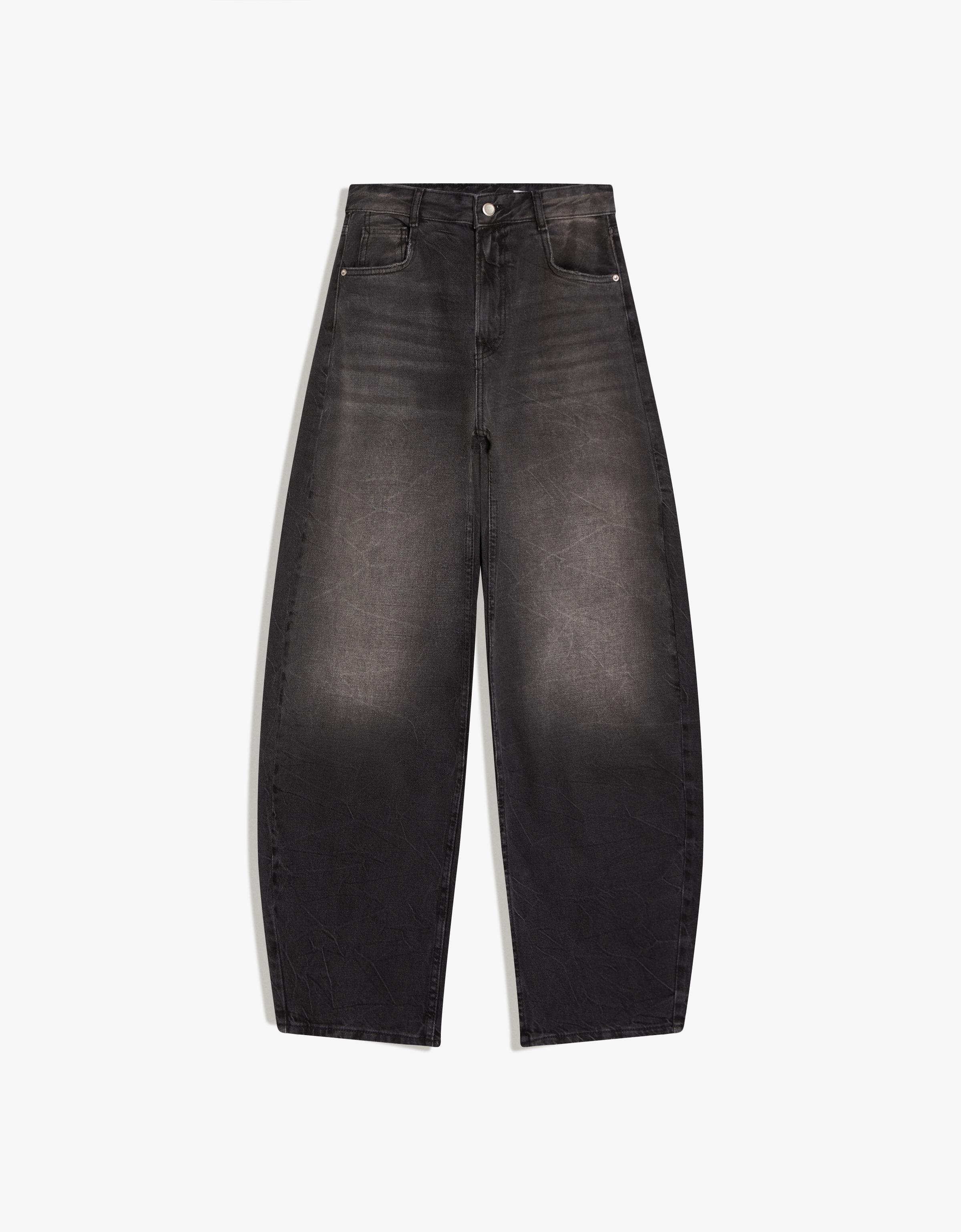 Bershka Barrel Jeans Damen 38 Schwarz