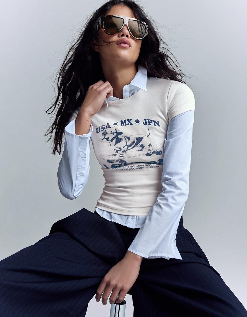 Maglietta a maniche corte con stampa-Bianco Roto