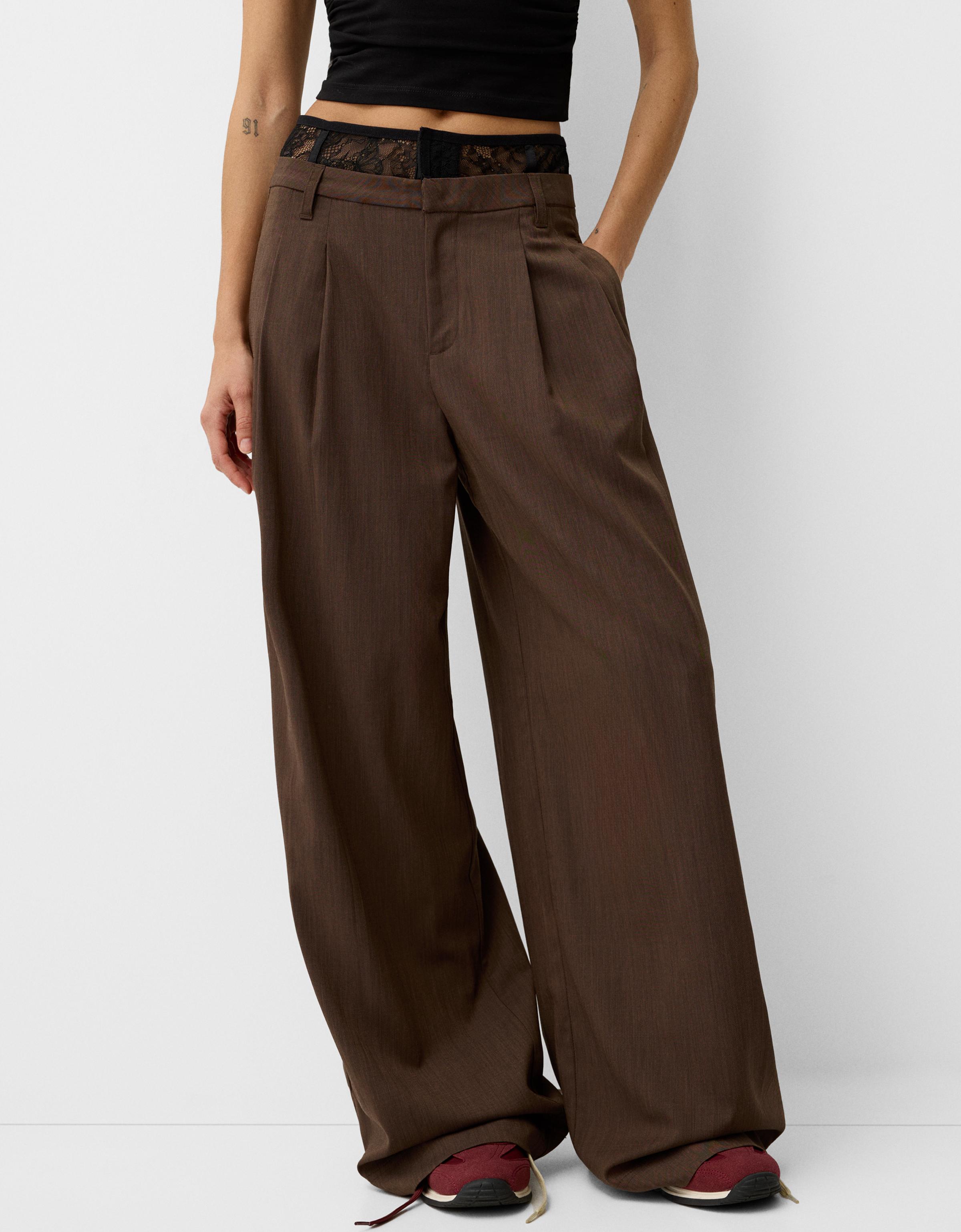 Bershka Weite Tailored-Hose Damen 40 Braun