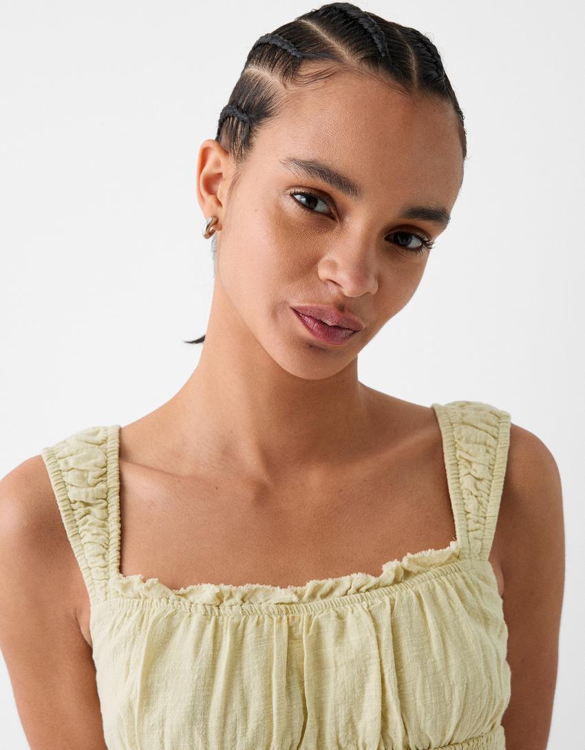 Rustic fabric gathered top-Green-2