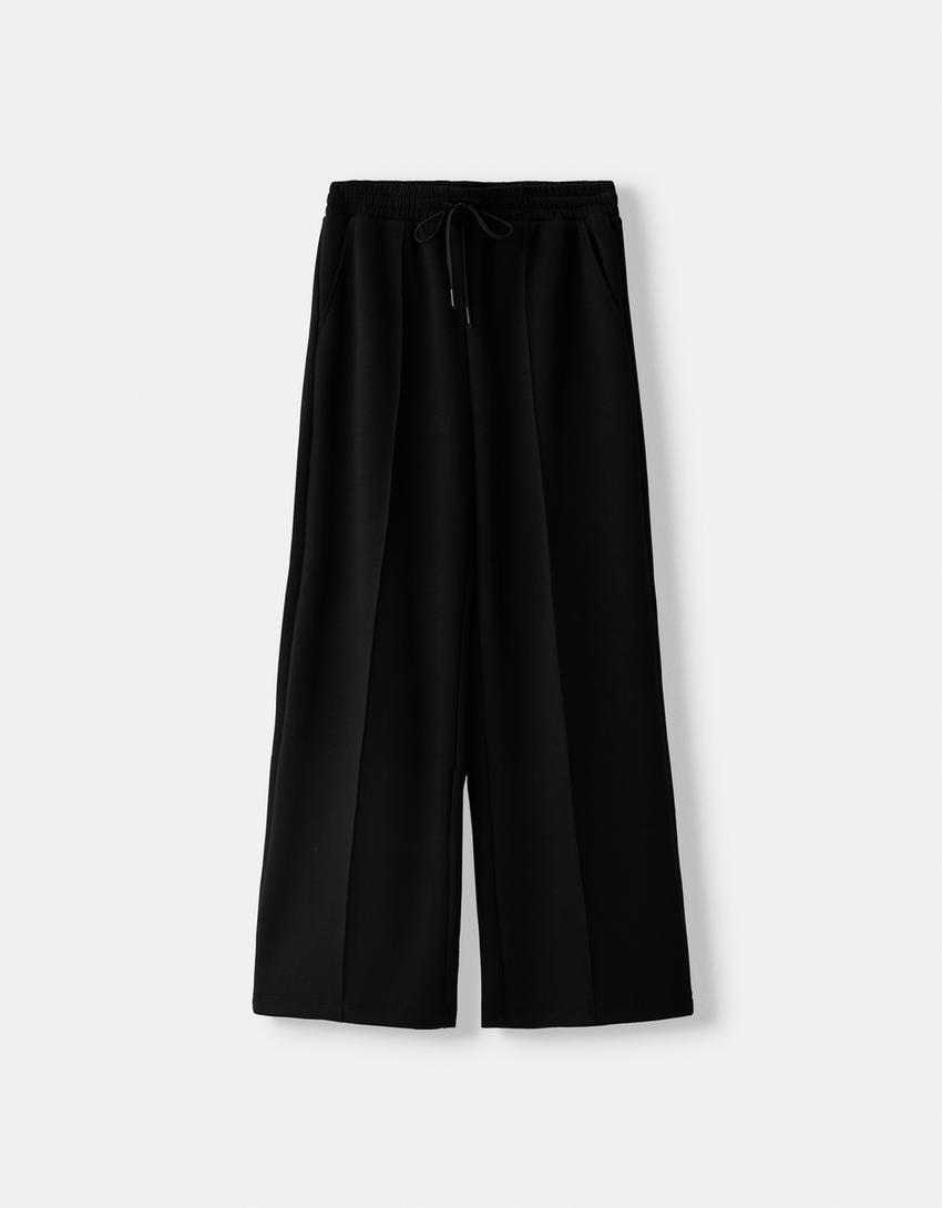 Pantaloni Snoopy wide leg-Nero