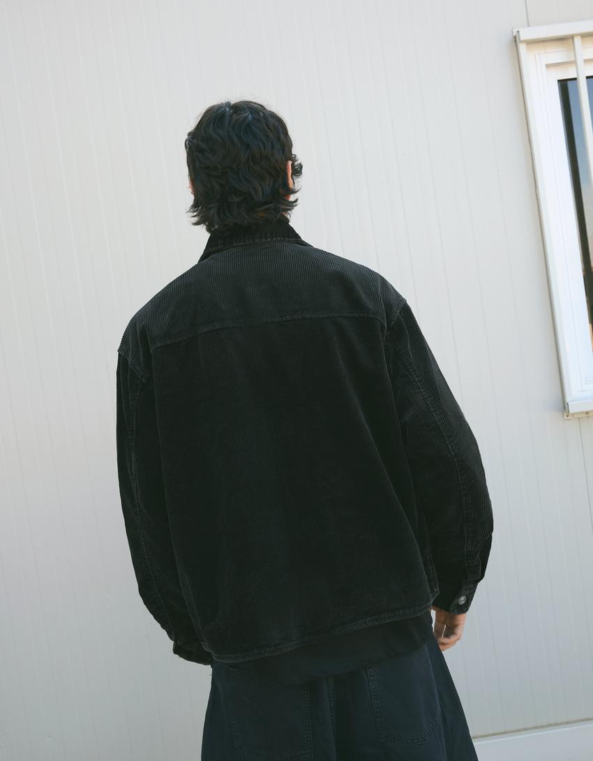 Boxy fit corduroy jacket-Black