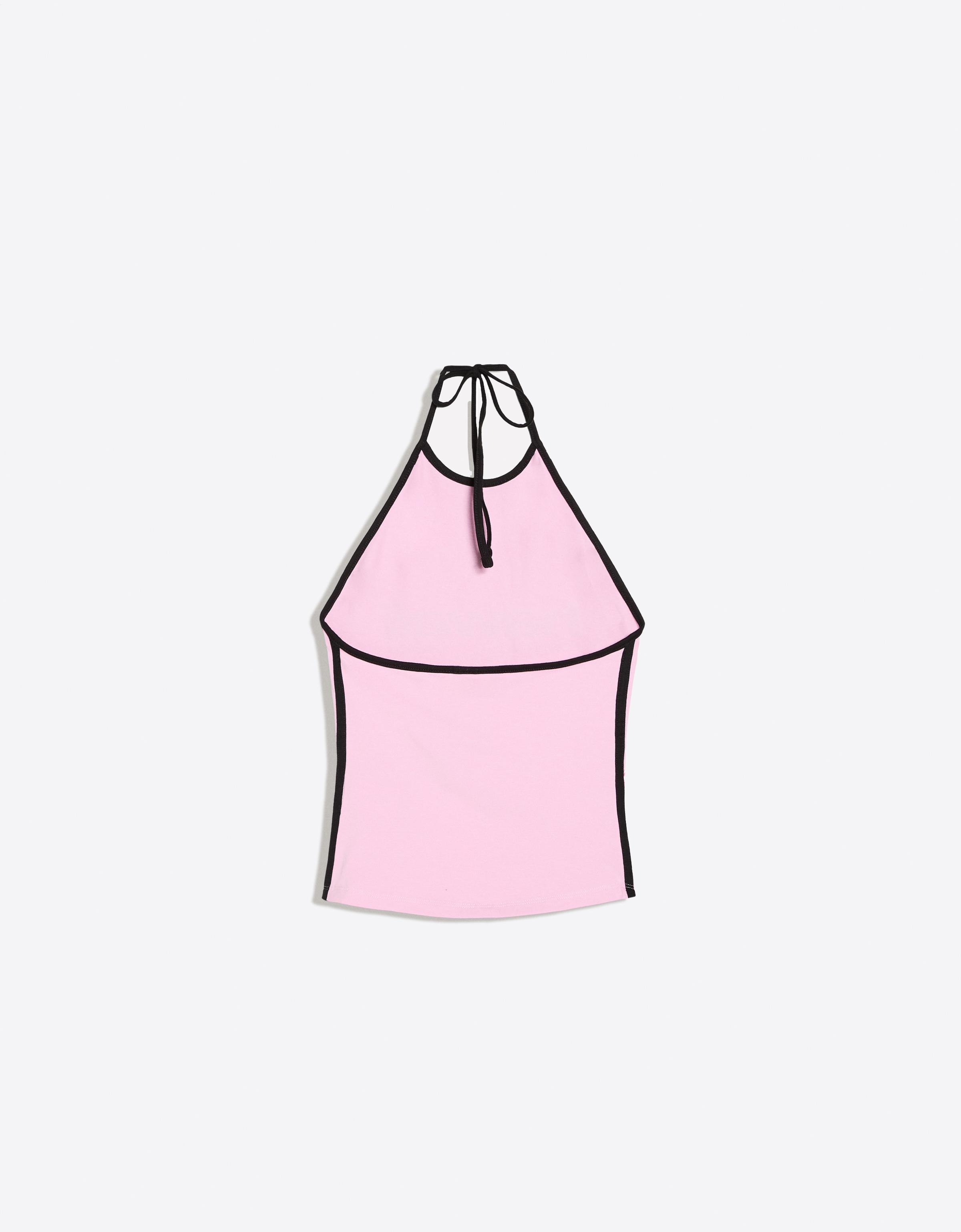 Contrast print halter top — Pink