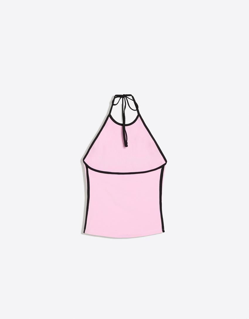 Top halter z kontrastowym nadrukiem-Różowy