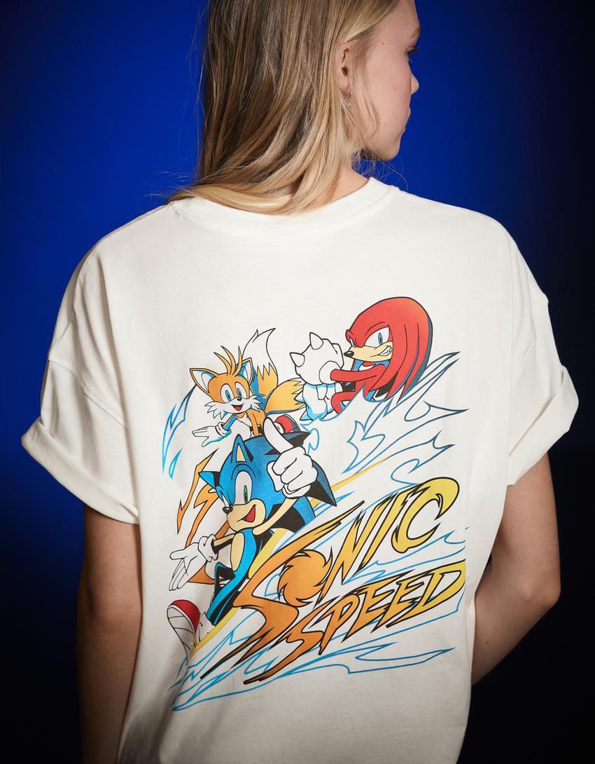 Oversize-T-Shirt Sonic-Grbrochenes Weiss